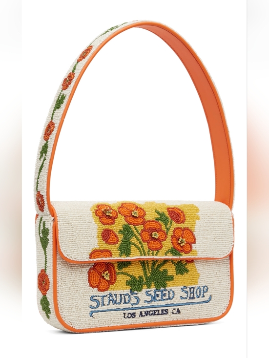 STAUD Handbags - NWT STAUD TOMMY Glass Beaded Vegan Shoulder Bag - CALIFORNIA POPPY; $295